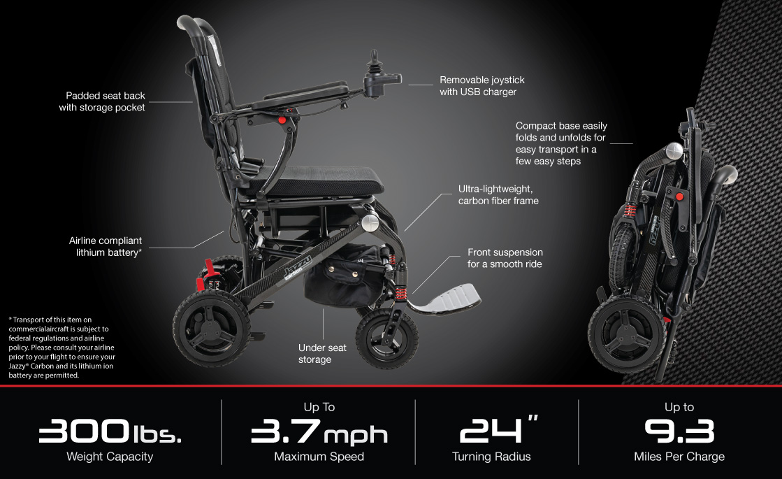 Los Angeles Carbon Pride Jazzy Folding Carbon lightweight motorized wheelchair